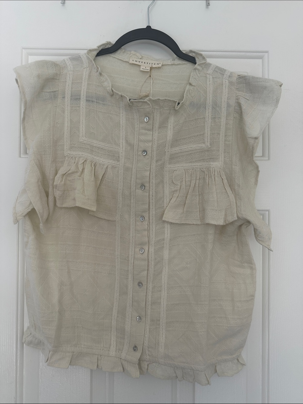 lovestitch ivory ruffle button-front blouse